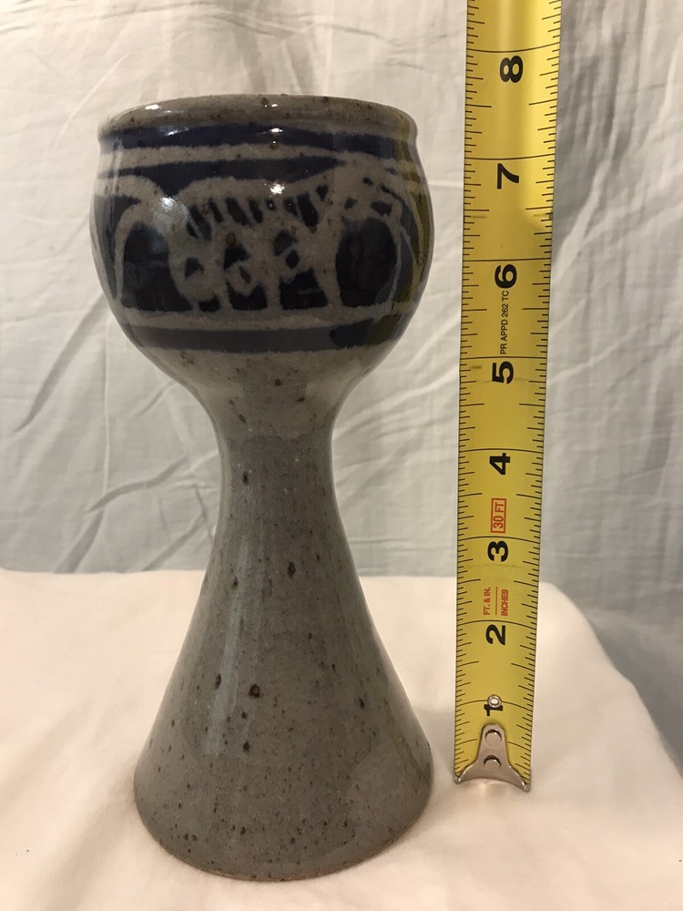 Mid century studio art stoneware pottery goblet 