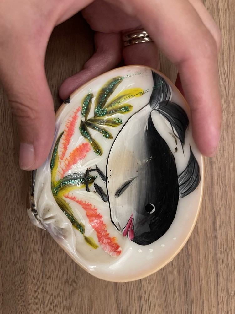 Hand-Painted Seashell with Fish Design. New