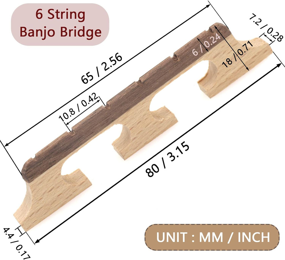 6-String Banjo Bridge, Ebony Maple Banjo Bridge Replacement Composite with Dual-