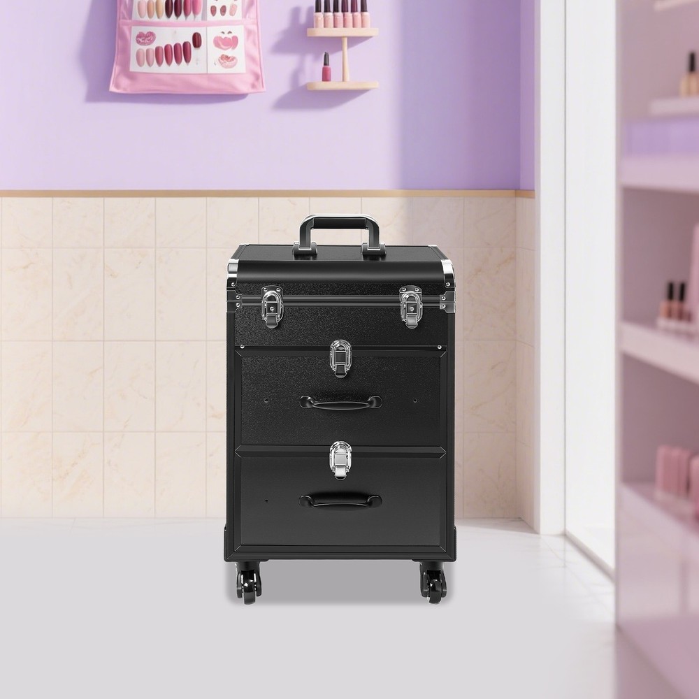 Makeup Train Case Professional Aluminum Rolling Cosmetic Trolley Makeup Storage