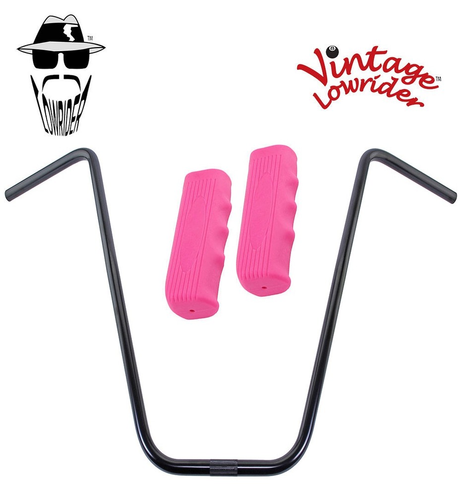 Original Lowrider 24" 22.2 D Handlebar Black Custom 120mm Grips Solid/Pink