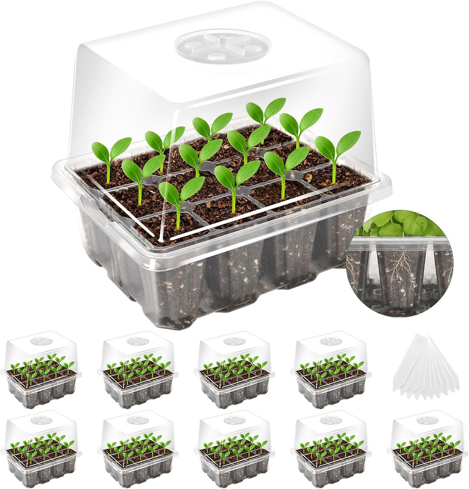 Seed Starter Tray with Elevated Lid, 120 Cells Seed Starter Kit with Adjustable