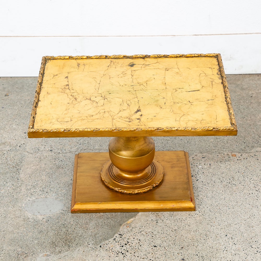 Mid Century Modern Side Table End Rectangular Hollywood Regency Gold 1970s 70s