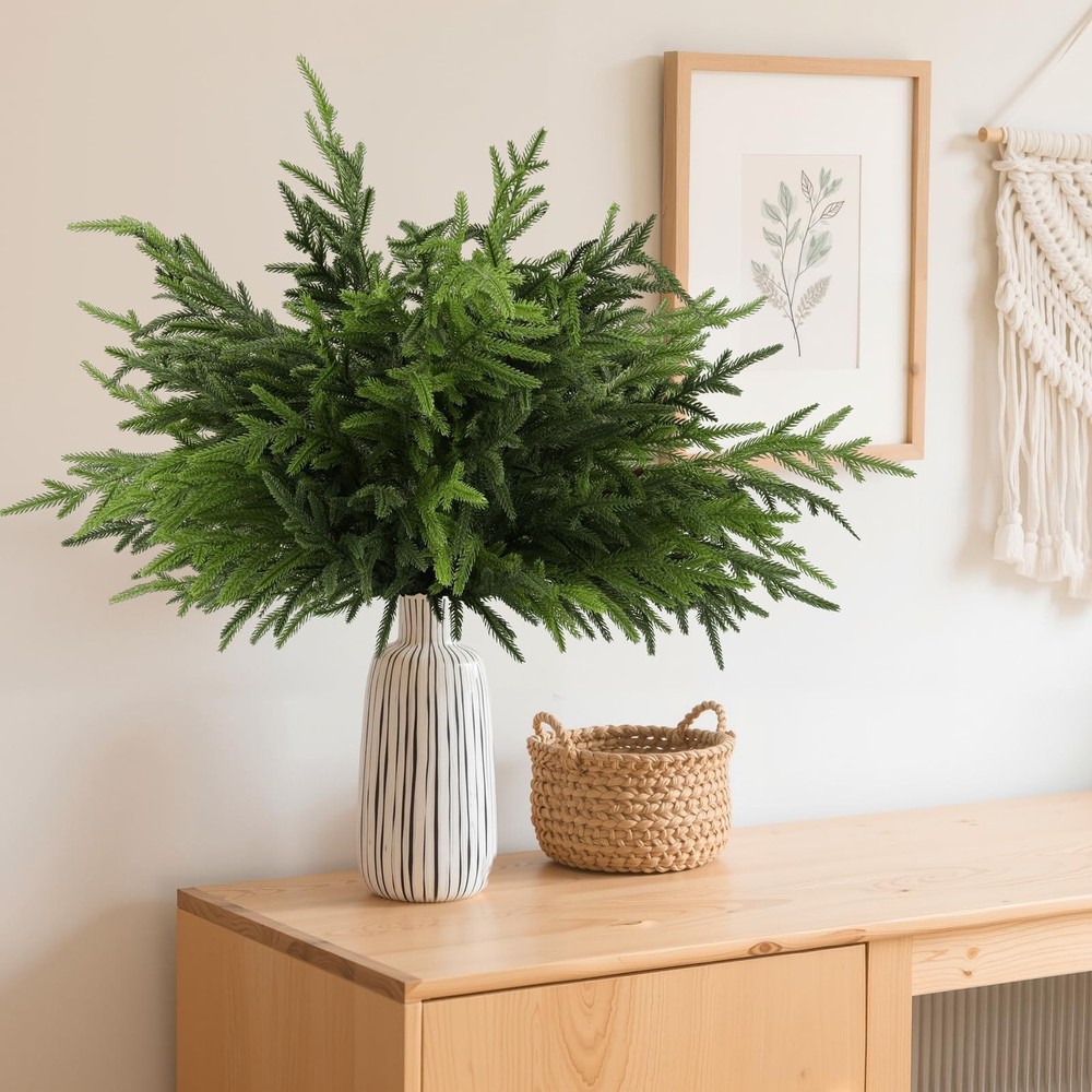 12 Pcs Christmas Norfolk Pine Branches, Artificial Pine Branches Norfolk Pine...