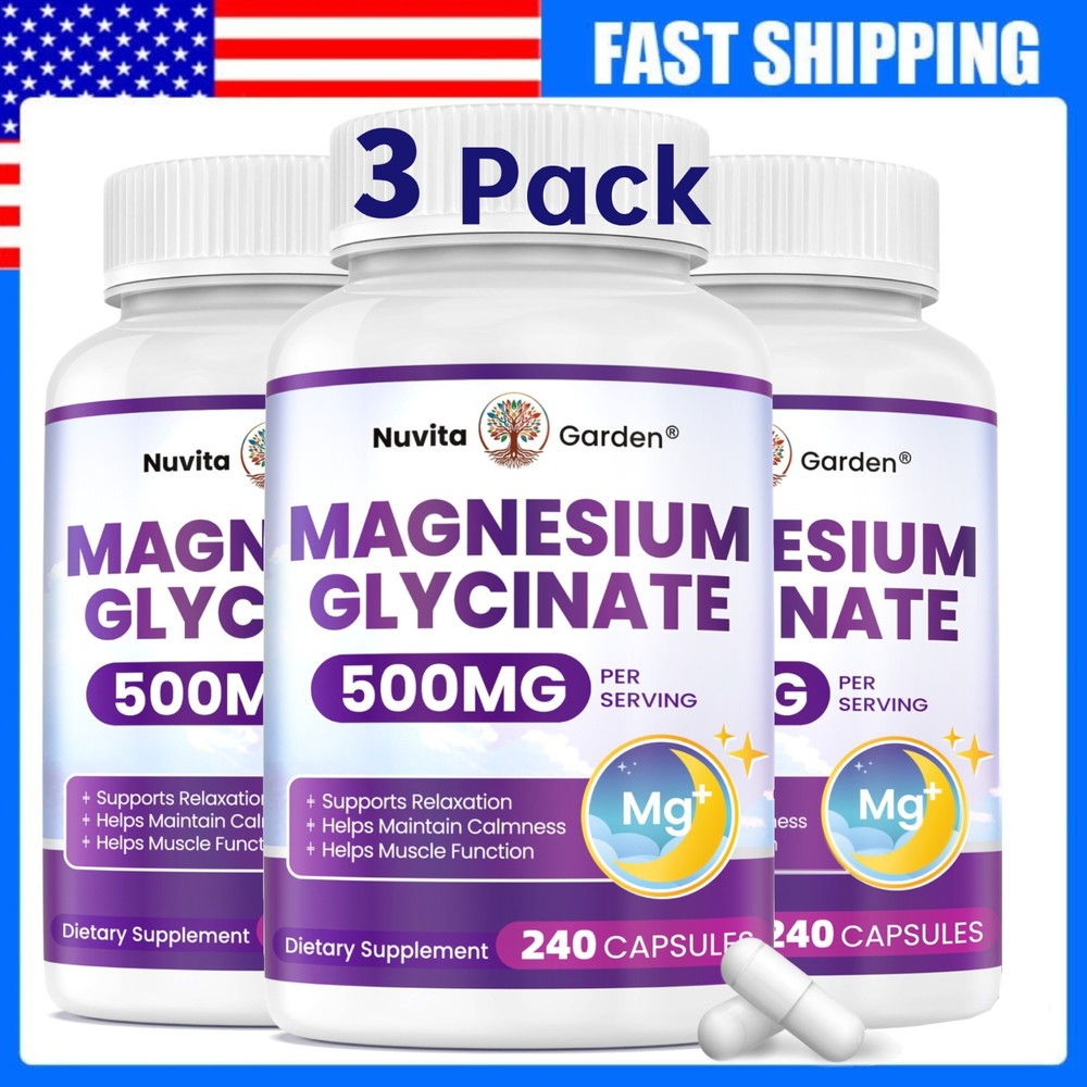 3 Pack Magnesium Glycinate Capsules (720 Capsules, 500 mg Per Serving)