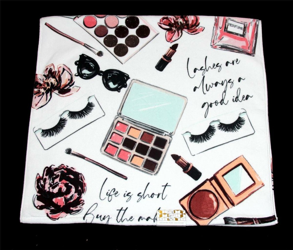 Makeup Perfume Eyelashes Script Lipstick Flowers Decorative Velour Bath Towel
