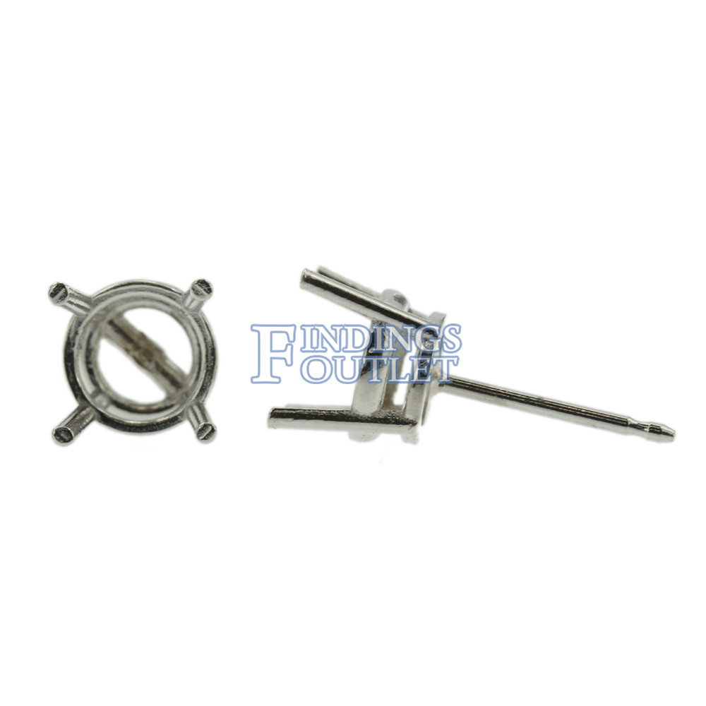 Platinum Round Stud Earring Mounting Setting Push Back Post 4 Prong