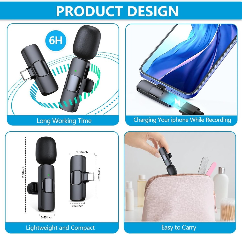 RICCHI 2 Pack Wireless Microphone USB C for iPhone 15-16 Android Phone, Professi