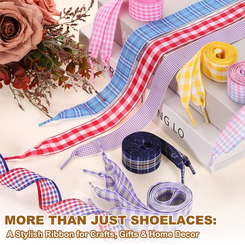1 Pair 55.1 Inch Gingham Shoelaces Purple Patterned for Sneakers Boots
