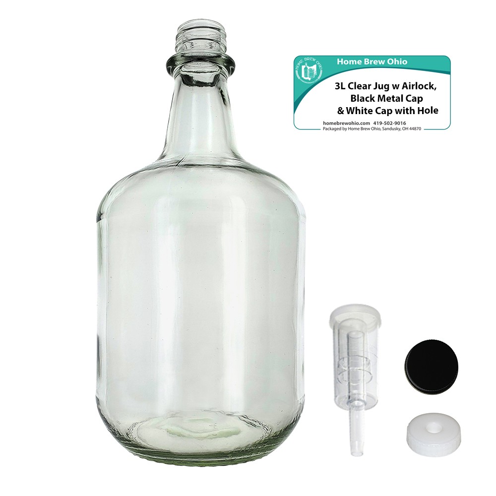 3L Jug Flint - White Cap with Hole, Econo Three-Piece Airlock, and Black Metal