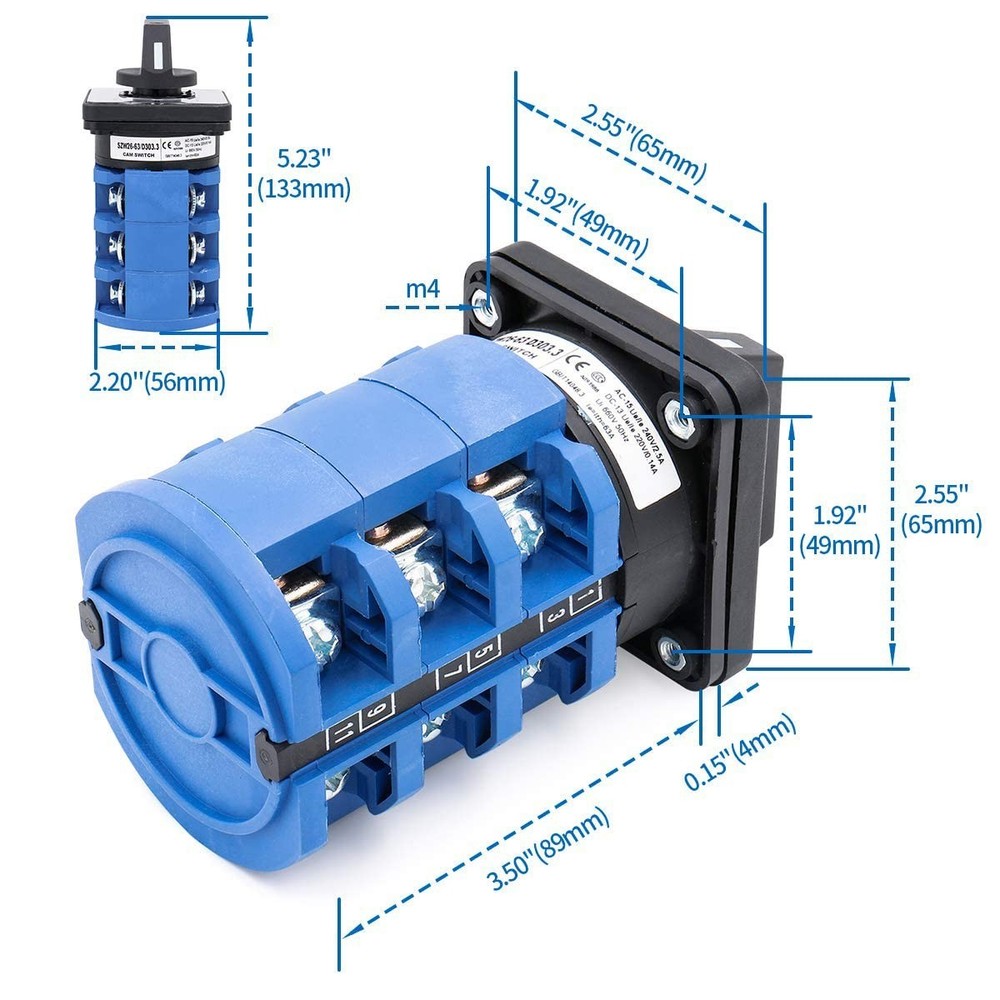 Universal Rotary Changeover Switch 660V 63A - 3 Position, 3 Phase Power Control