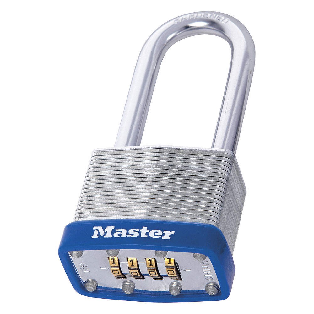 MASTER LOCK 179LH Combination Padlock,2in,Rectangle,Silver 33RL35