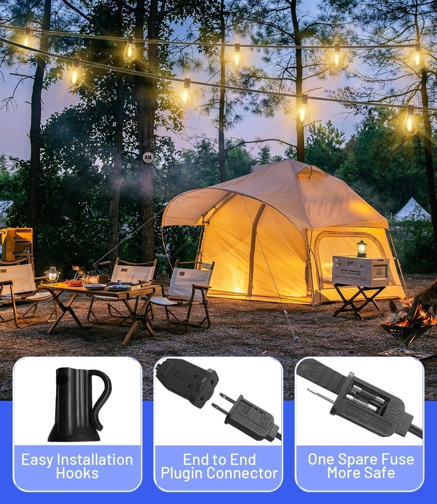 200FT Outdoor String Lights, Ultra Long Waterproof 60+2 Edison Shatterproof B...
