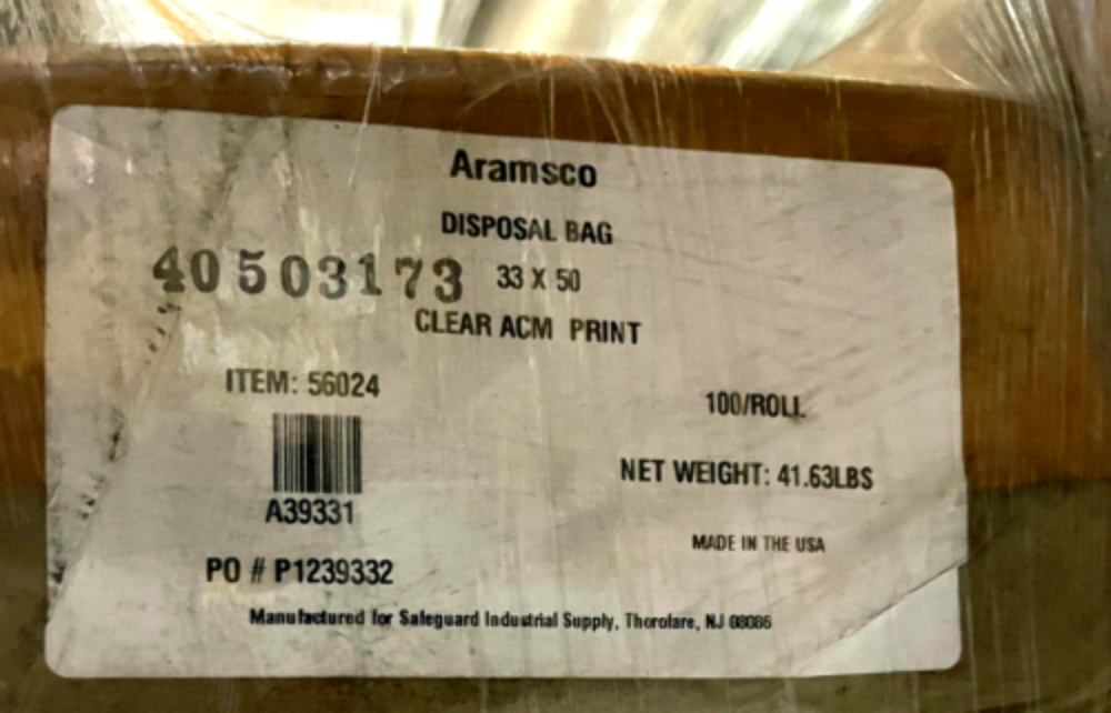 100/Roll Garbage Bag, Clear Printed, Perforated, 33" X 50", 3.8 M