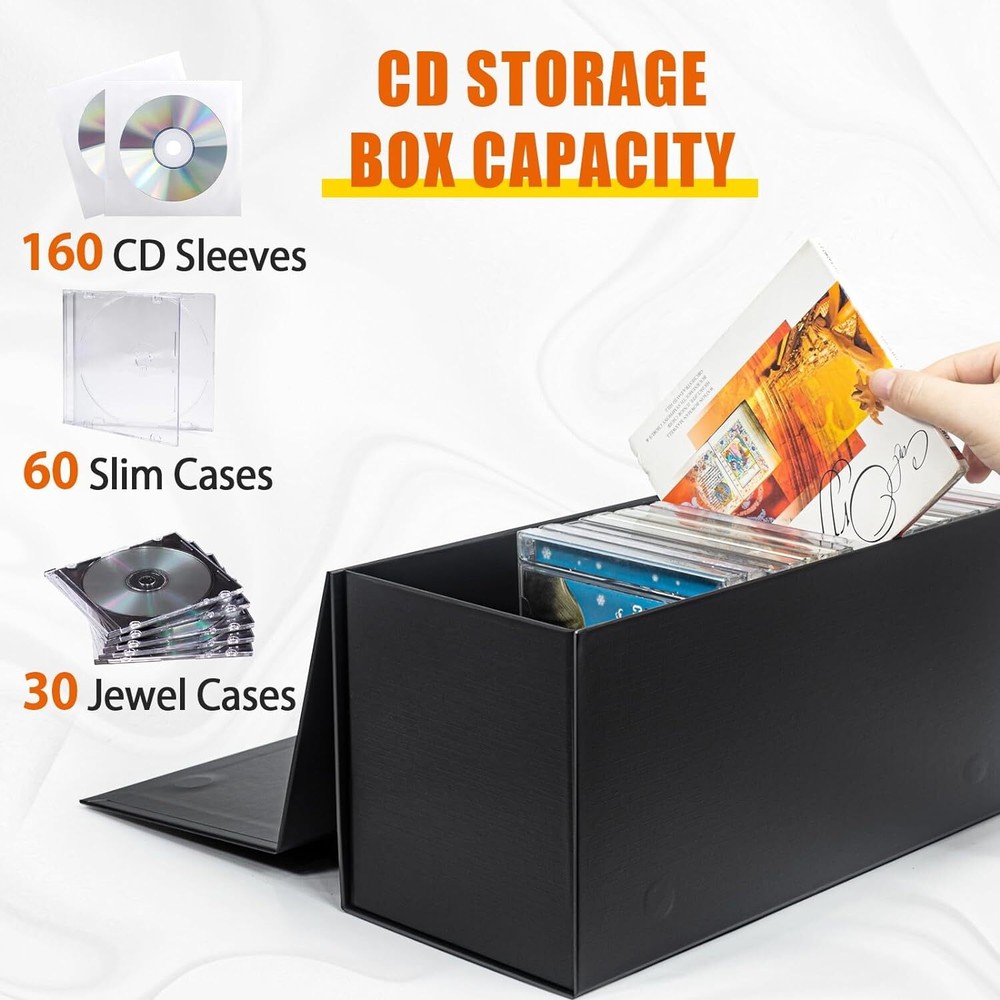 CD Storage Box, DVD Box- Durable 5.2 x 5.75 x 12 Inch Disc Black