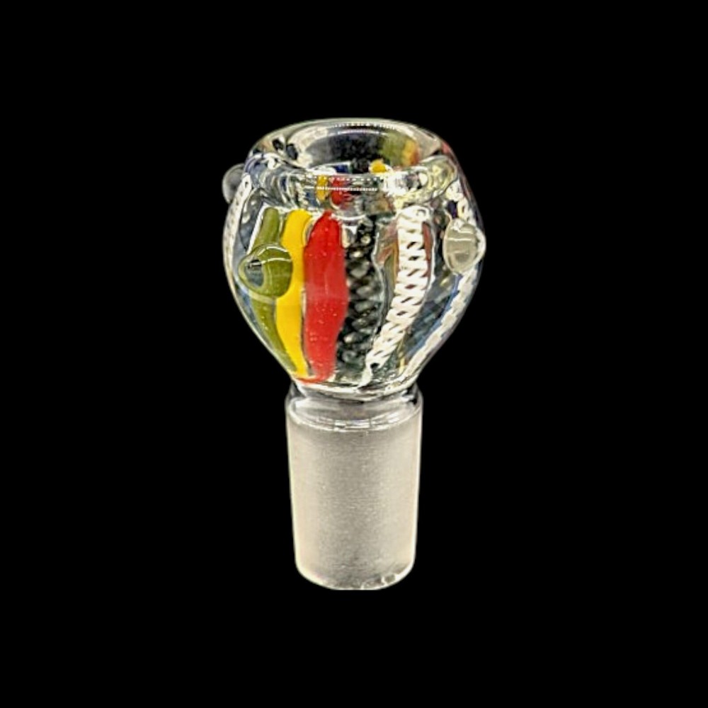 18mm Male Slide Glass Tobacco Bowl Silver Stringers