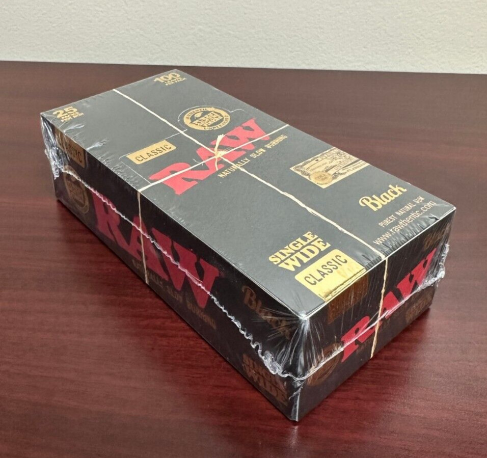RAW Classic BLACK SINGLEWIDE Double Feed Rolling Papers 25ct -FULL BOX