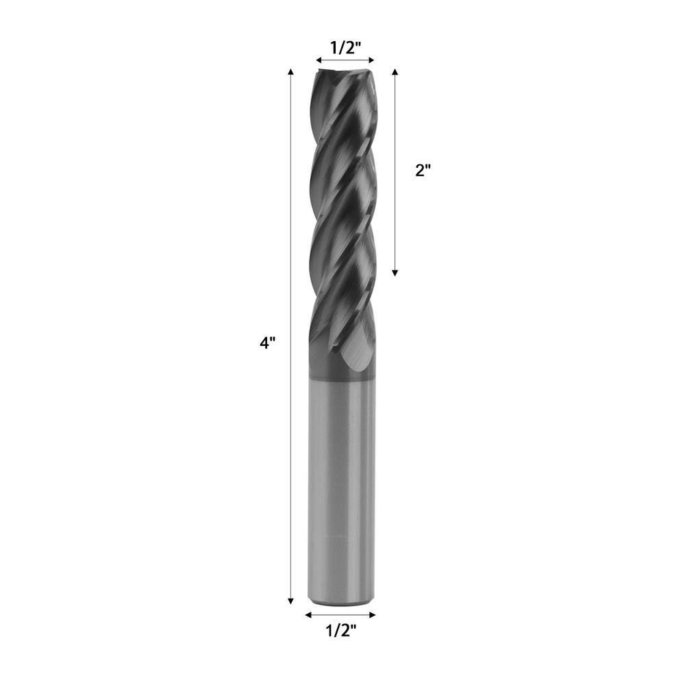 1PCS 4 Flute 1/2" x 2" x 4" Long Solid Carbide End Mill - AlTiN Coated