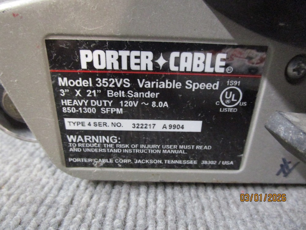 Porter Cable 3x21 Variable Speed Belt Sander 352VS