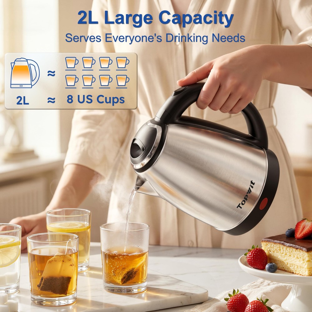 2000ml Stainless Steel Electric Kettle Boiling Water Fast Auto Shut-Off Silver