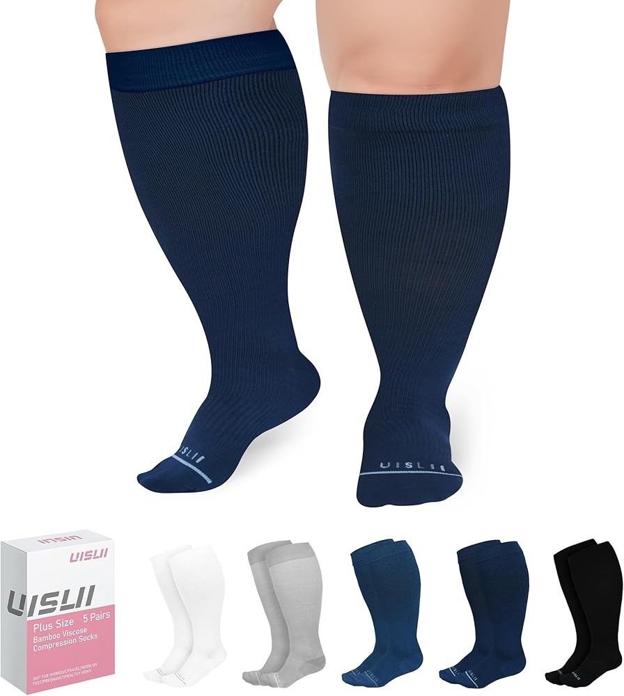 NIB UISLII Compression Socks 5 Pair Plus Size Bamboo Viscose Sz 2XL