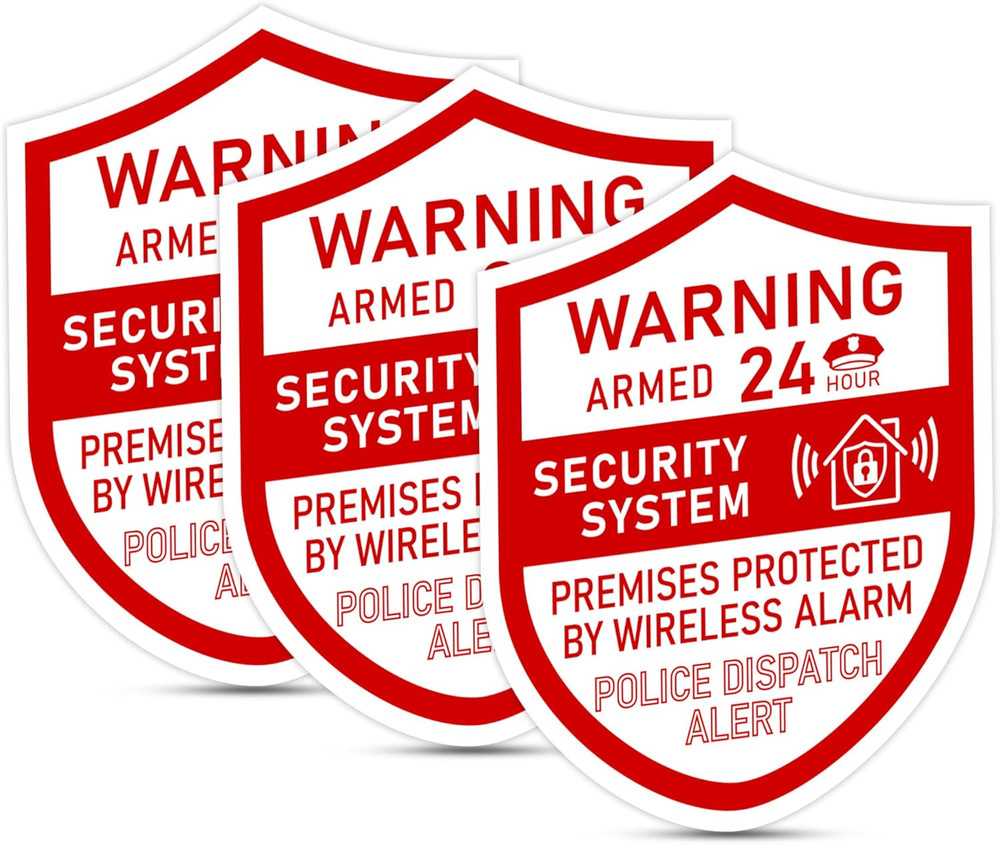 3PCS Security Alarm System Sign for Home，Self-Adhesive Weatherproof 24 Hours Sec