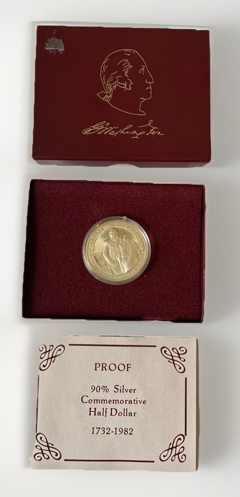 1982 90% Silver Commemorative Half Dollar Proof with Box and COA