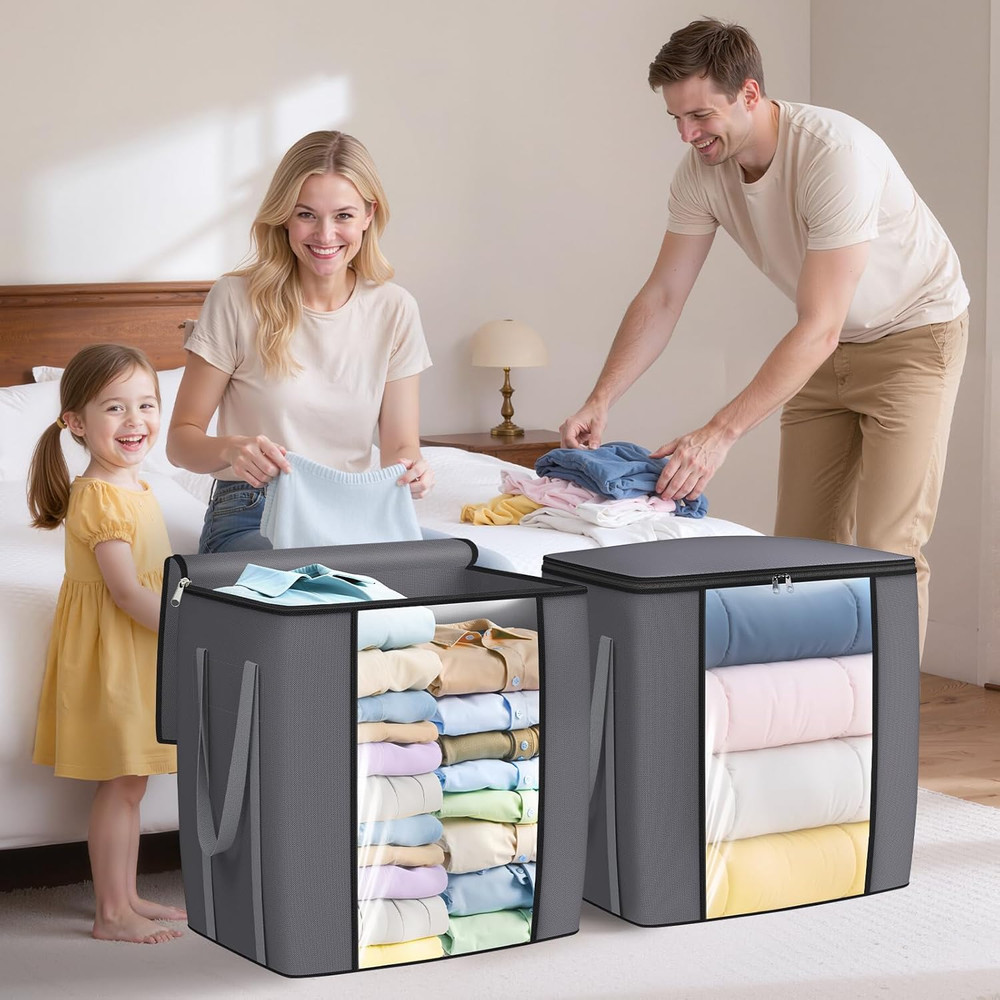 120L Extra Large Clothes Storage Bags, Foldable Blanket Storage and Organization
