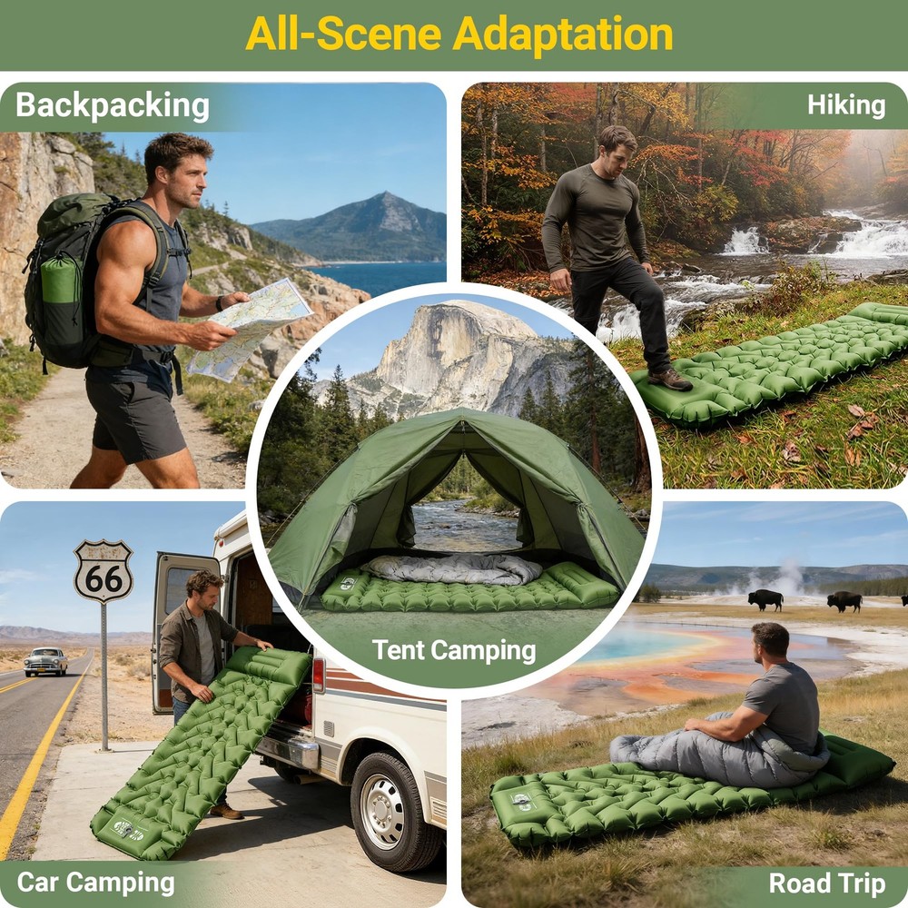 Camping Sleeping Pad, Backpacking Sleeping Pad with Built-in Pillow and Foot ...