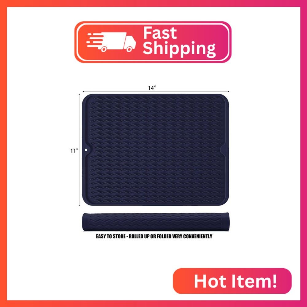 Large 14" x 11" Silicone Dish Drying Mat for Kitchen Counter, Easy clean, Quick