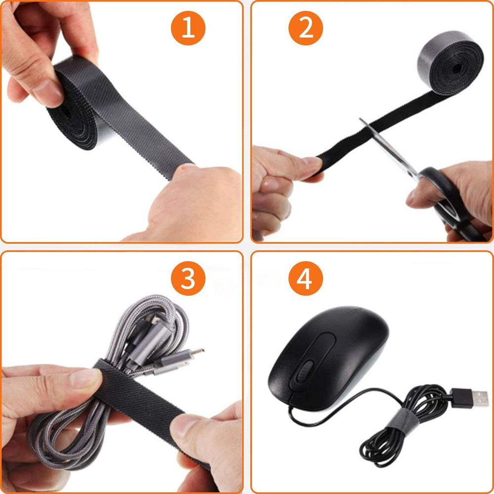 32FT Reusable Fastening Tape Cable Ties Double-Sided Hook-And-Loop Cable Mana...