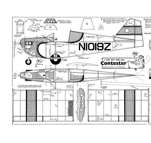 Contester Peanut Rubber 13" Wingspan RC Model Airplane Printed Plans & Templates