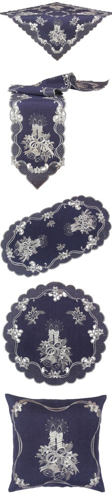 Christmas Embroidery Pillowcase Tablecloth Table Runners Doily Linen Candle Blue