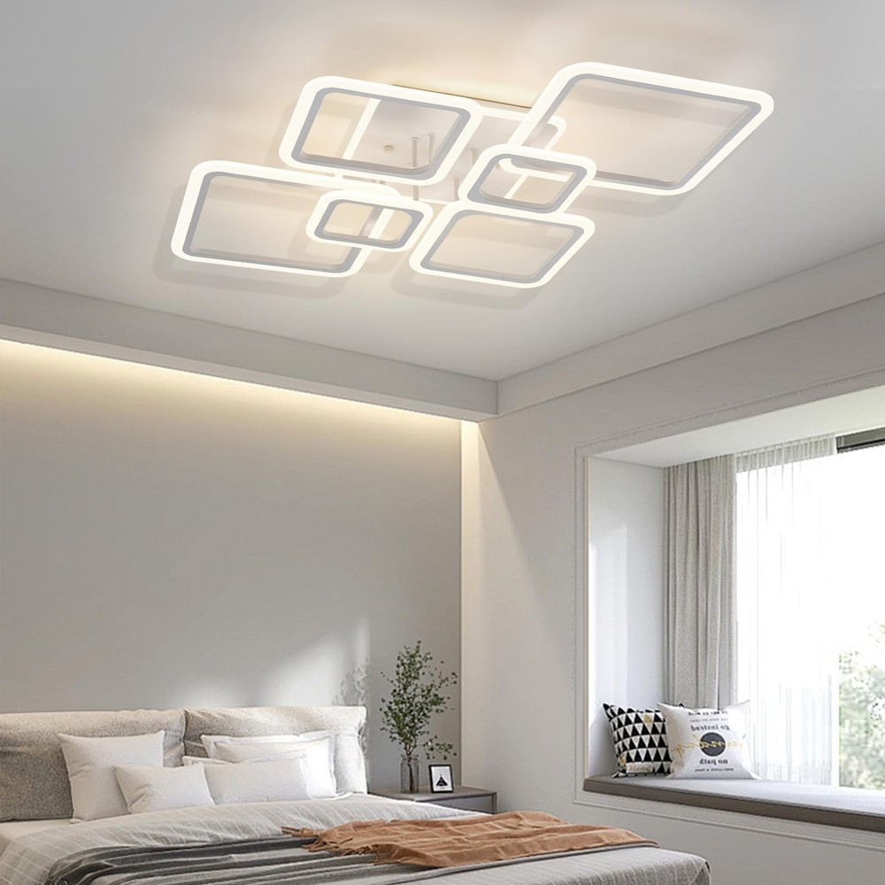 Modern Ceiling Light, 36.2'' LED Dimmable Acrylic Square 6+1 Rings Ceiling Li...