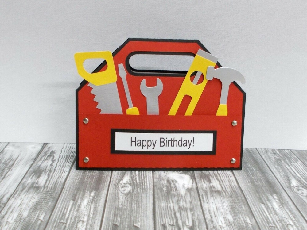 Card kit MALE birthday theme Tool Caddy shape  total 4 cards with envelopes