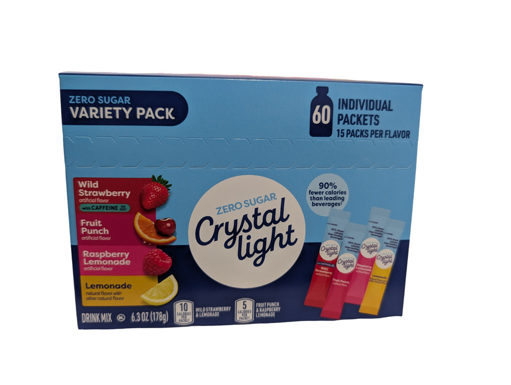 Crystal Light Zero Sugar Drink Mix Variety Pack 60 Packets fruity flavors