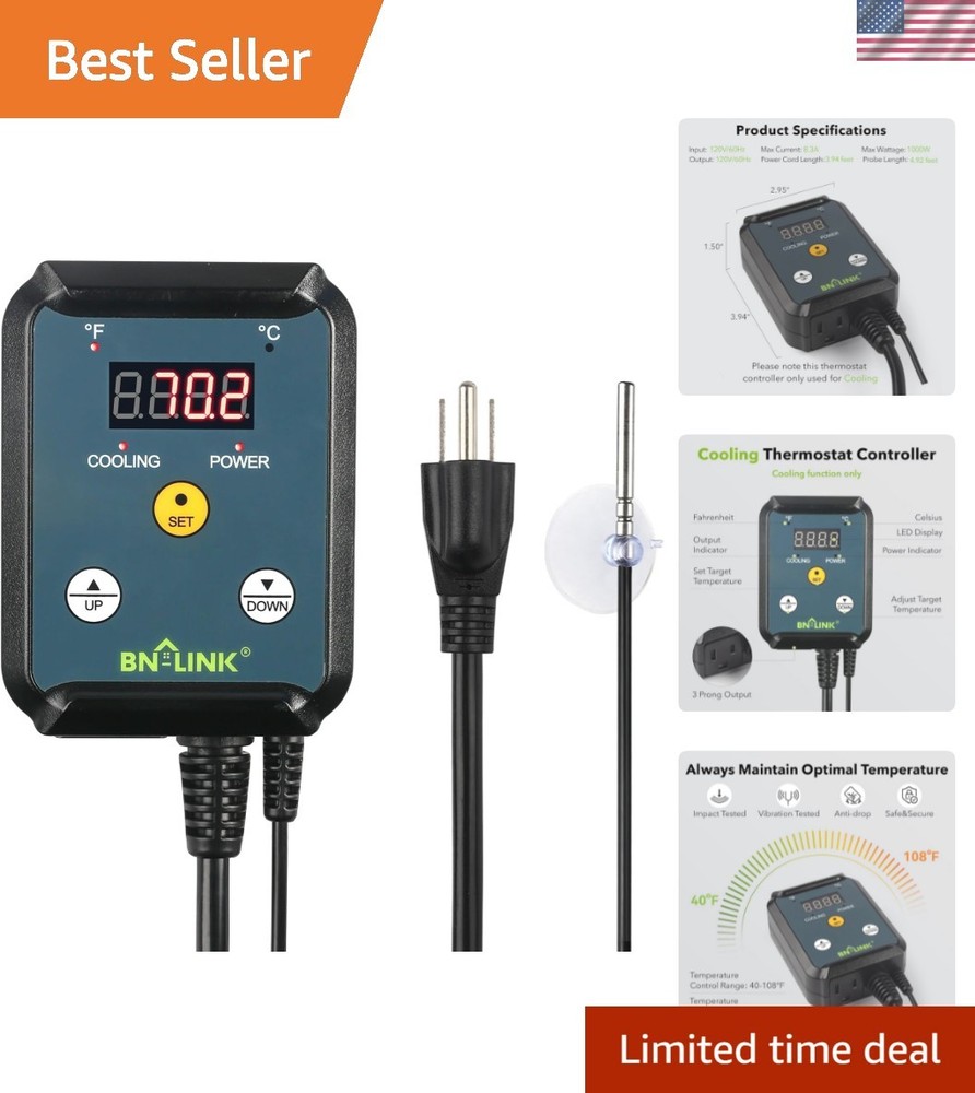 Listed Digital Thermostat Controller for Efficient Cooling Devices, 1000W