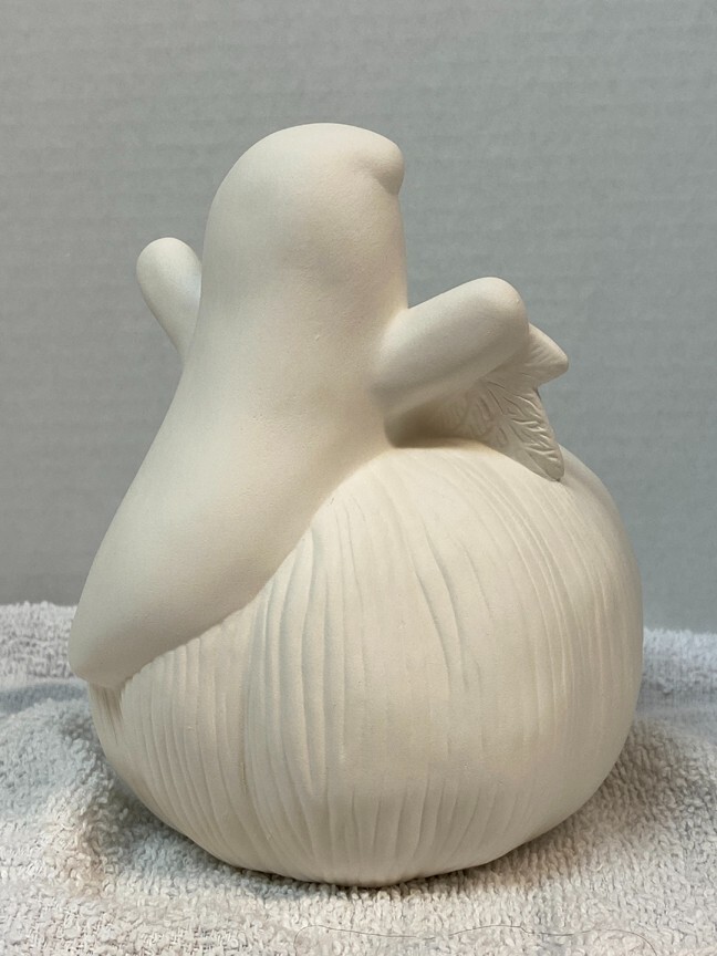 Ghost on Pumpkin 7" T Halloween Fall Ceramic Bisque Ready to Paint