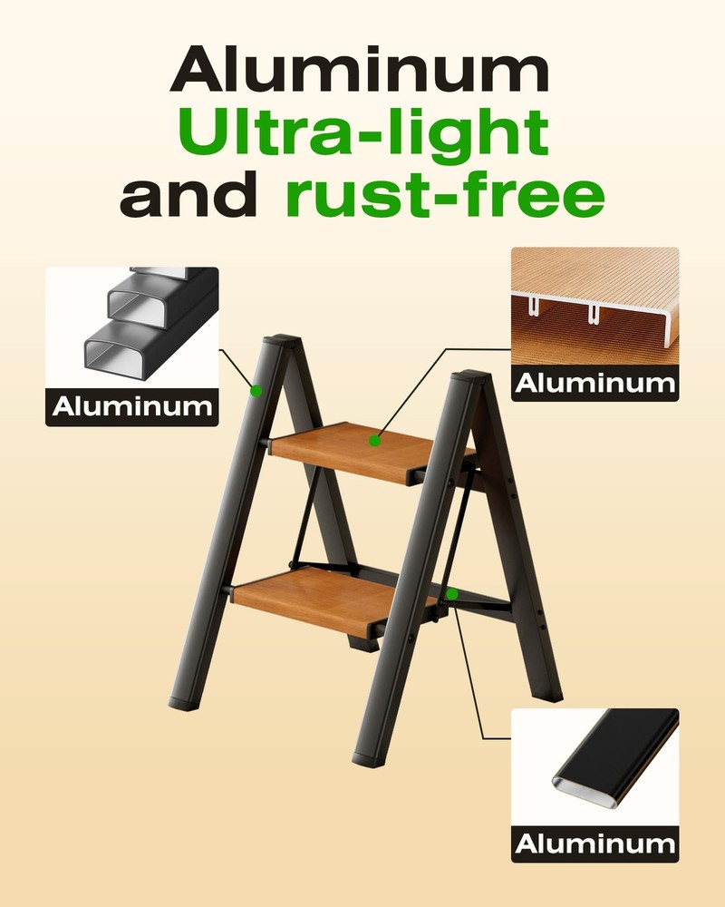 Taranta 2-Step Aluminum Ladder Lightweight Folding Step Stool, Extra-Wide, 330lb