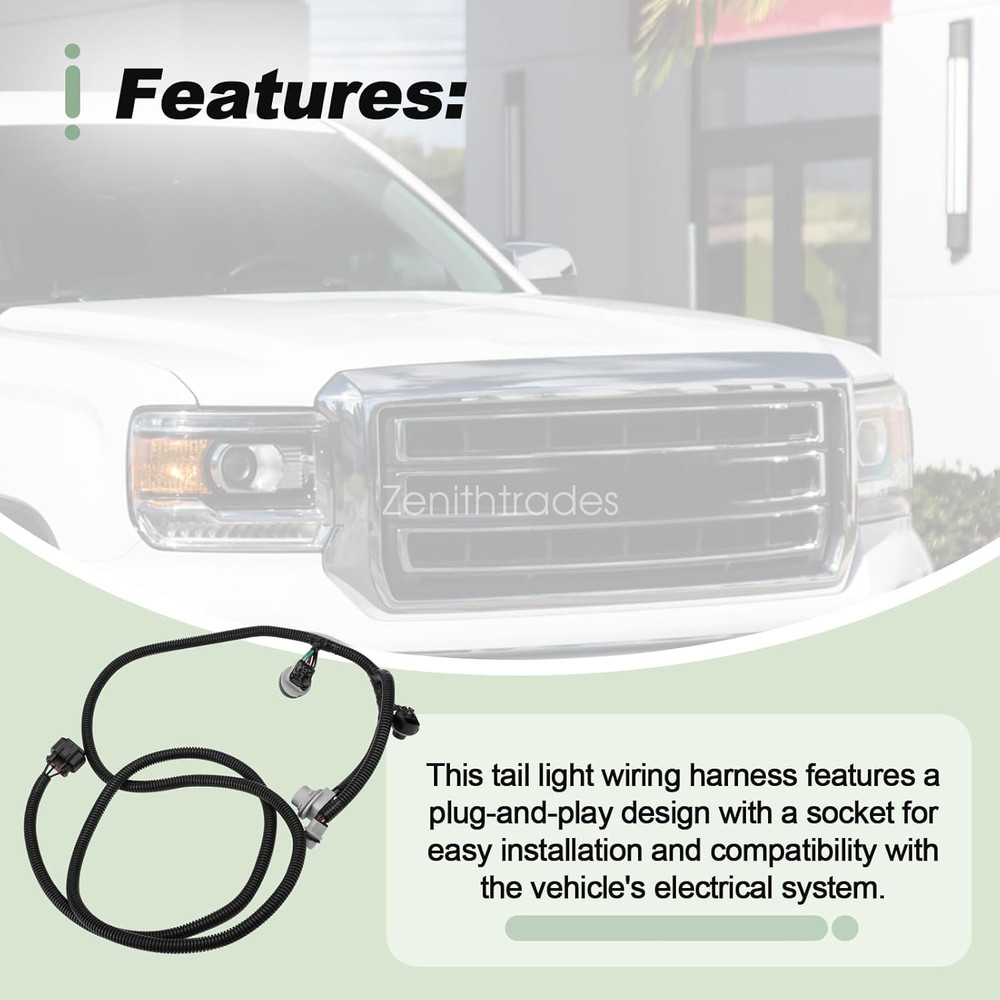 LH Side Tail Light Harness Wire & Socket For 2014-2015 Sierra 1500