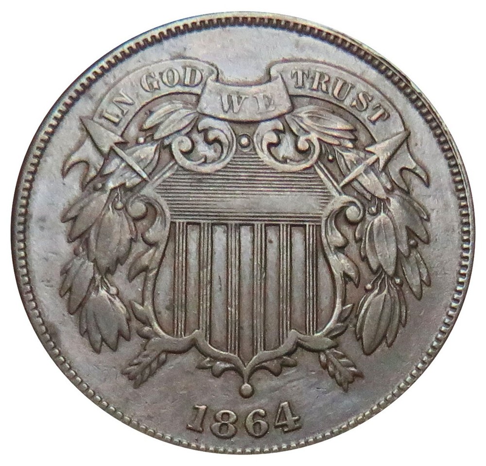 1864 USA 2 CENTS EXTRA FINE TYPE COIN