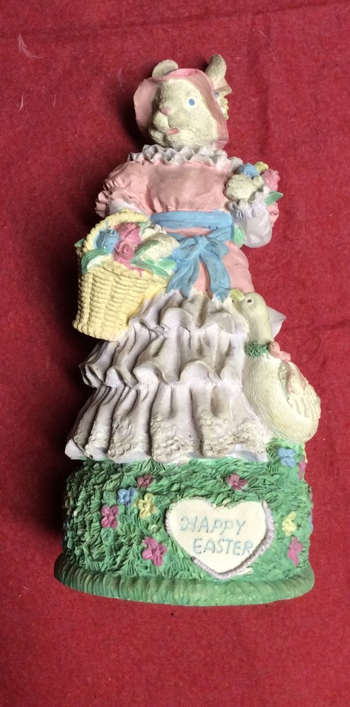 VTG Happy Easter Musicale Bunny Table Figurines - 9 3/8” tall Multicolor.