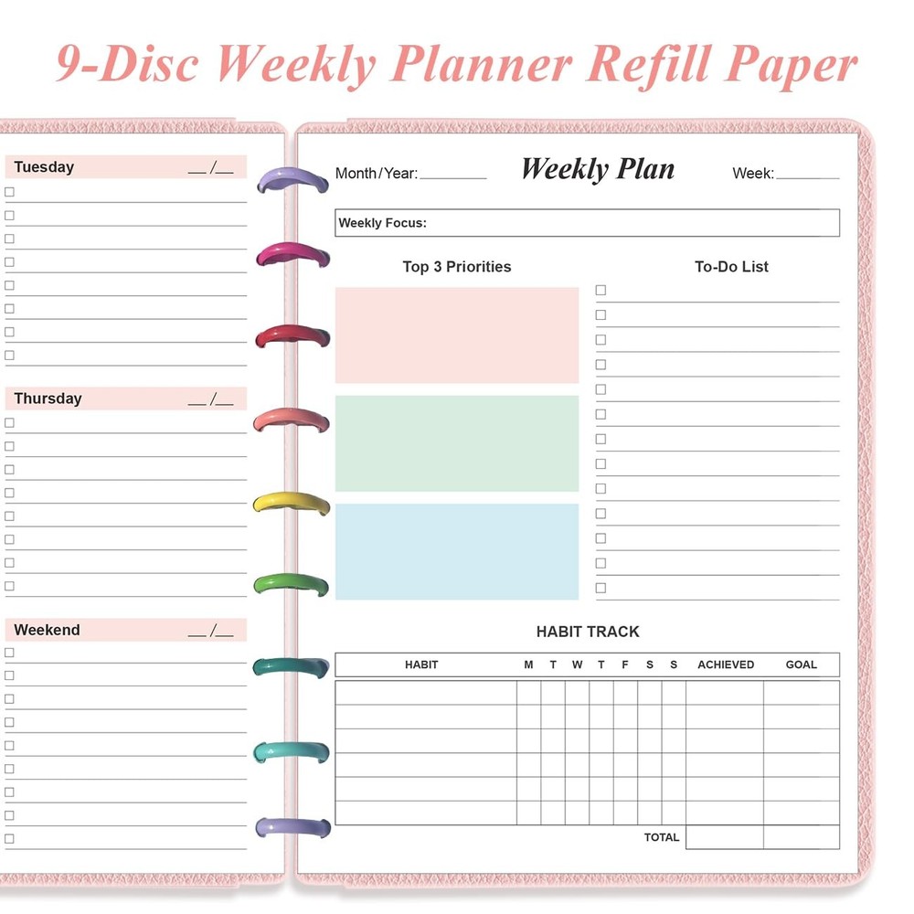 (2-Pack) 9 Disc Weekly Planner Undated Refills - Classic 2-Pack, Colorful