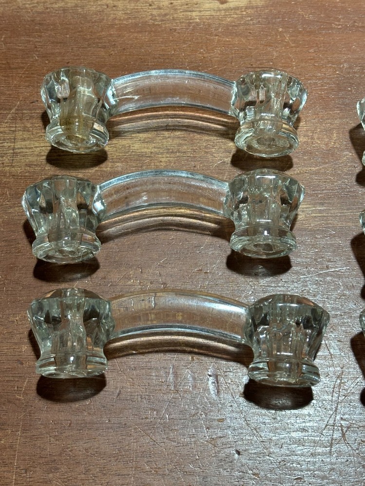 6 Vintage Glass Clear Cabinet Kitchen Pull Handles