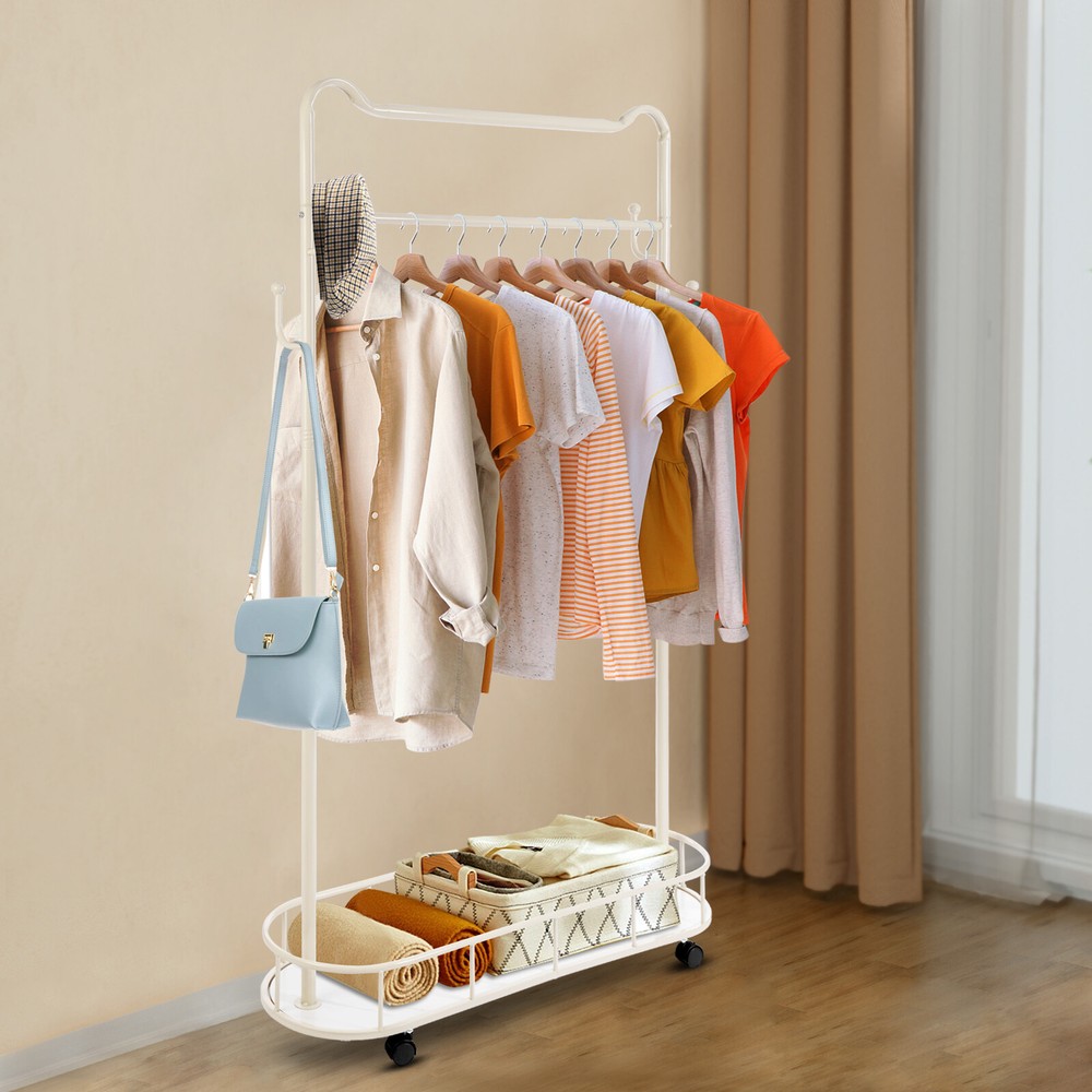 Clothes Rack, Movable Coat Rack, Coat Rack with Storage Basket