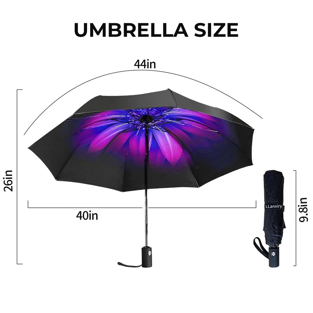 LLanxiry Compact Travel Umbrella, 44" Canopy, Automatic Open/Close Windproof ...
