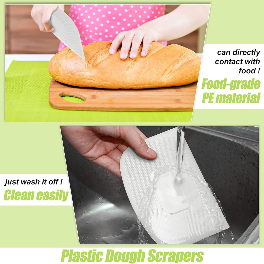 Queekay 4 Pcs Plastic Dough Scraper Flexible Dough Cutter Bench Scraper for Baki