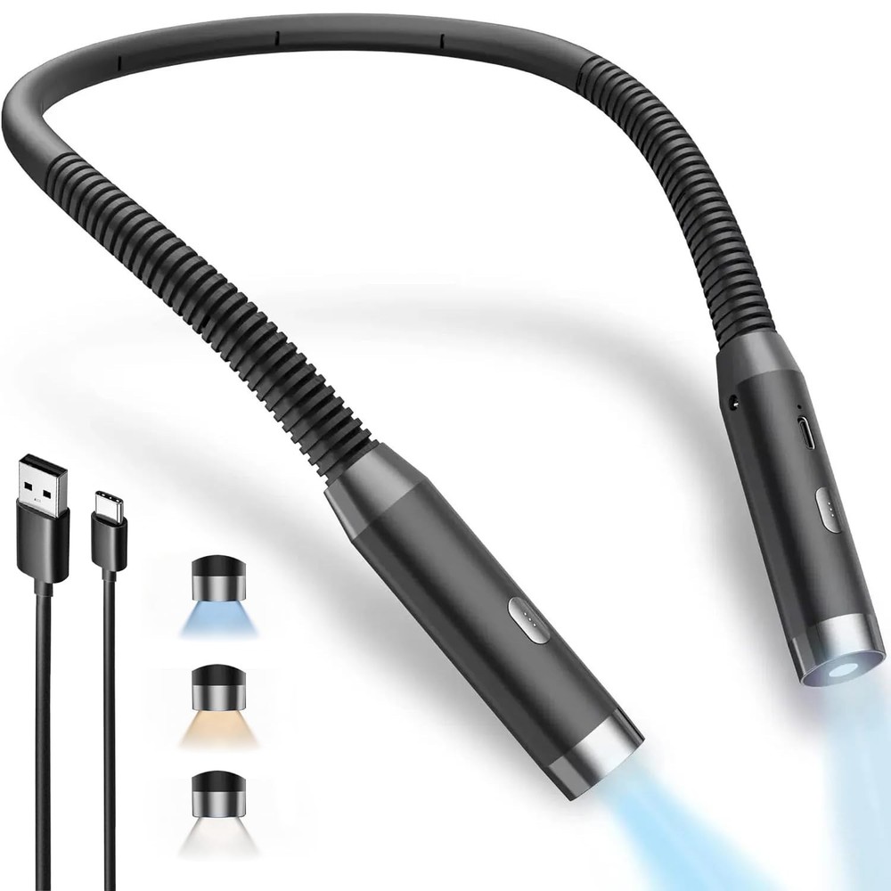 Adjustable LED Neck Reading Light - 3 Colors & Brightness, USB Rechargeable, Per
