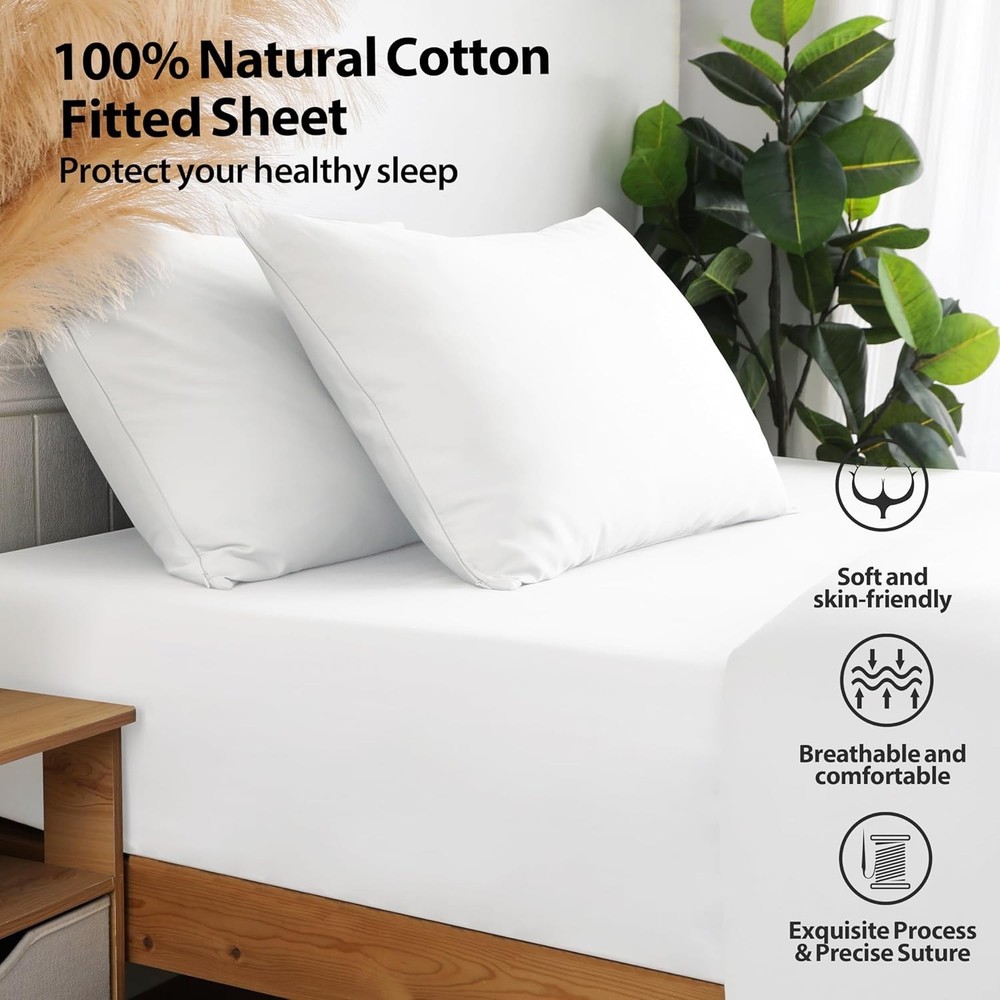 King Size 100% Egyptian Cotton Fitted Sheets 600 Thread Count 16" Deep Pocket...