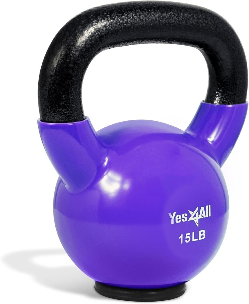 Durable Rubber-Bottom Kettlebell - Unisex Strength Training Weights 15lbs